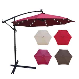SERGA 10 ft. Outdoor Patio LED Lighted Market Umbrella with Crank Lift in Burgundy