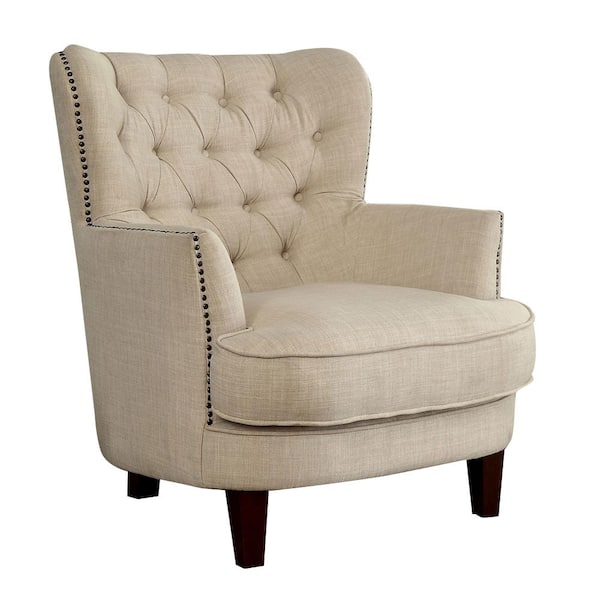 William's Home Furnishing Odelia Beige Wood Frame Armchair WI-AC6183 ...