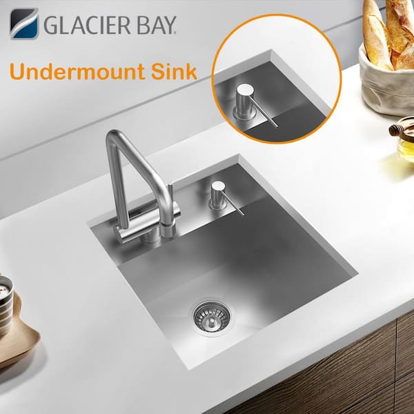 Glacier Bay 4334F-2 17 in. Undermount Gunmetal Black Stainless Steel Single Bowl Workstation Bar Sink with Black Folding Faucet