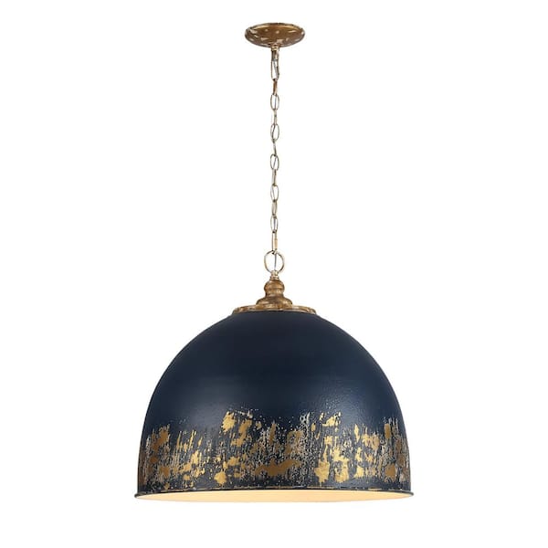 Alison 19.25 in. 5 Light Vintage Gold Pendant Light with Antique Matte Navy Shade