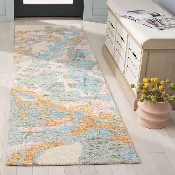 Jardin 2 ft. x 8 ft. Ivory/Pink Abstract Floral Marle Runner Rug