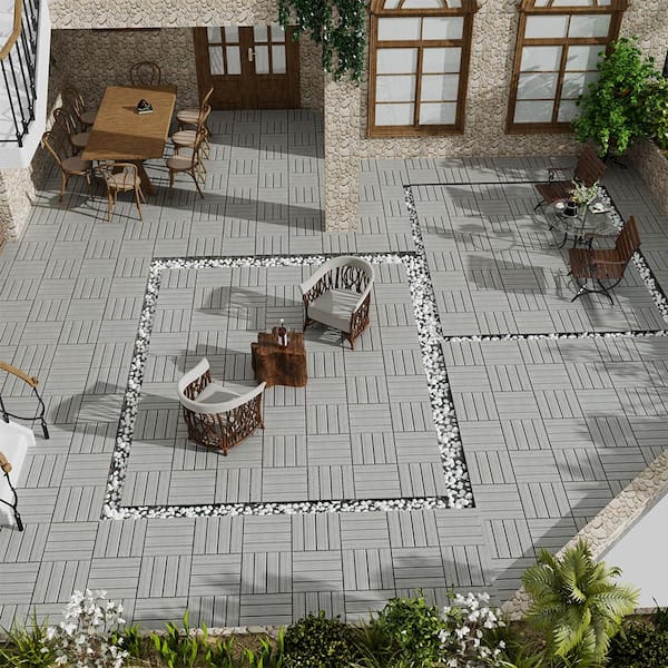 Afoxsos 1 ft. x 1 ft. Plastic Composite Deck Tile Set, All-Weather Easy to DIY and Maintain, Sky Grey (22-Pack)