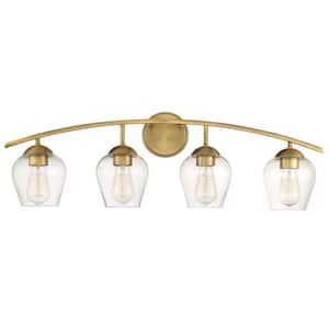 32.75 in. W x 10.37 in. H 4-Light Natural Brass Bathroom Vanity Light with Clear Glass Shades