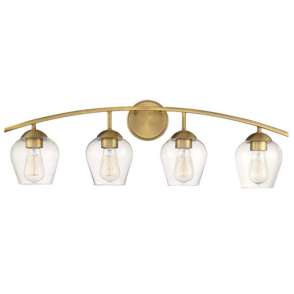 TUXEDO PARK LIGHTING 32.75 in. W x 10.37 in. H 4-Light Natural Brass Bathroom Vanity Light with Clear Glass Shades