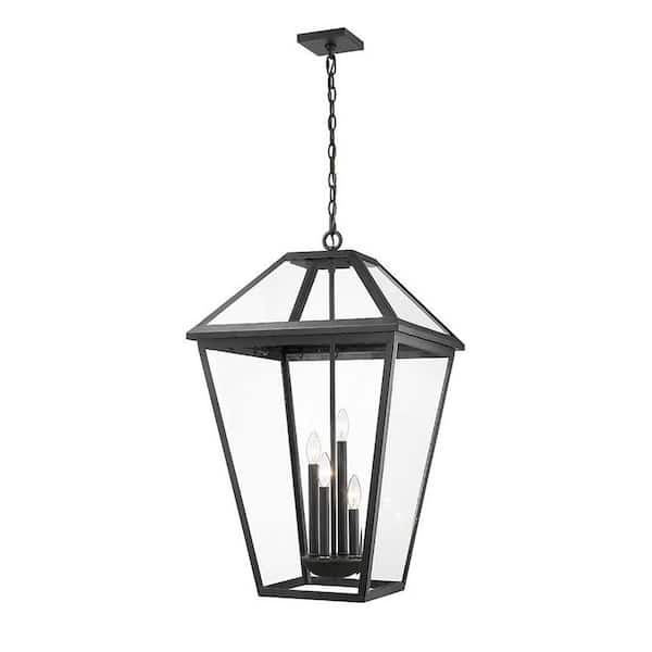 Unbranded Talbot 4-Light Black Outdoor Lantern Pendant with Clear Beveled Glass Shade