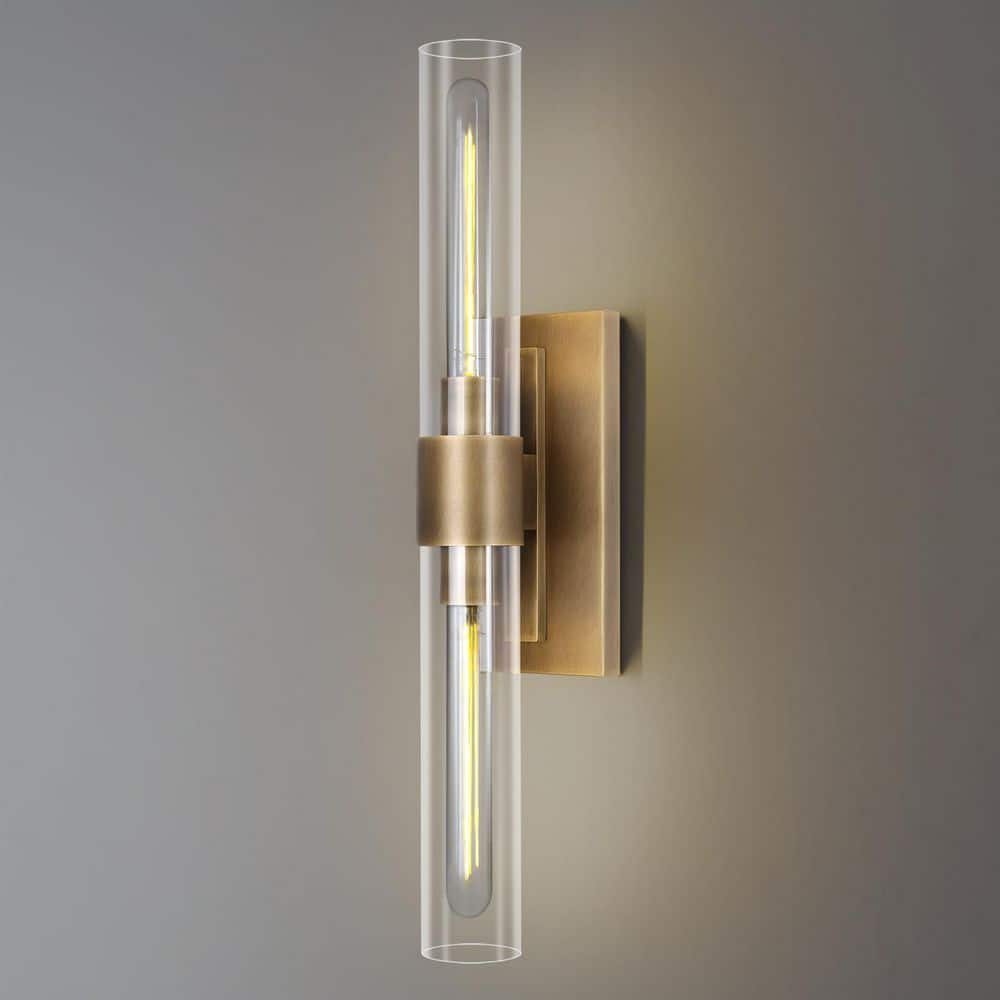 23 in. 2-Light Thickened Glass Wall Light, Brass Wall Sconce for Bathroom, Mirror, Powder Room,Hallway,Kitchen (1-Piece) price history on PriceWatchPro