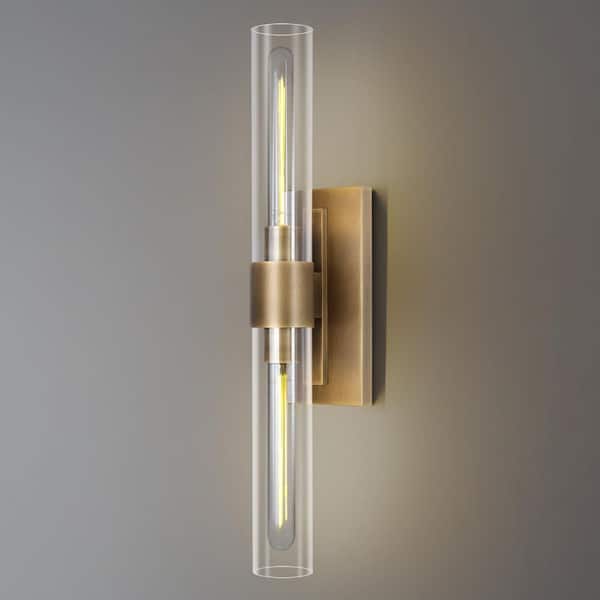 23 in. 2-Light Thickened Glass Wall Light, Brass Wall Sconce for Bathroom, Mirror, Powder Room,Hallway,Kitchen (1-Piece)