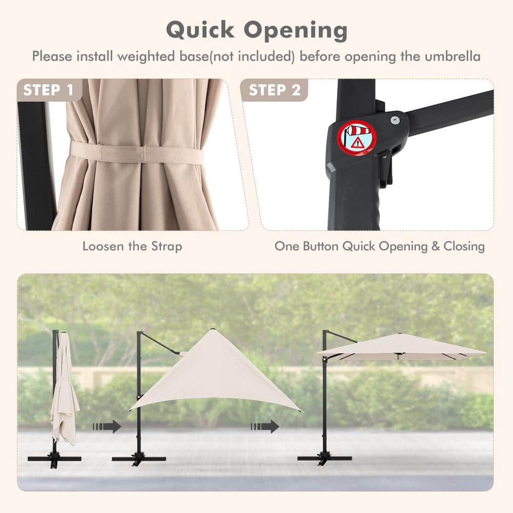 Beige 9.5FT Cantilever Patio Umbrella with 360° Rotation and Double Vented Top