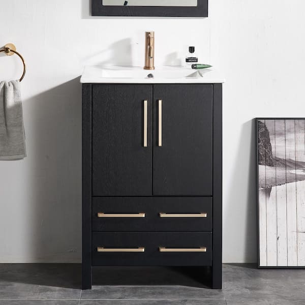 24 in. W x 18 in. D x 35 in. H Single Sink Bath Vanity in Black with White Ceramic Top