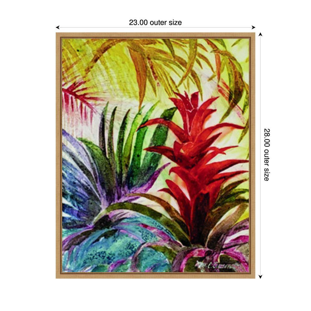 Tropic Botanicals VI Red and Green Canvas Print with Maple Frame