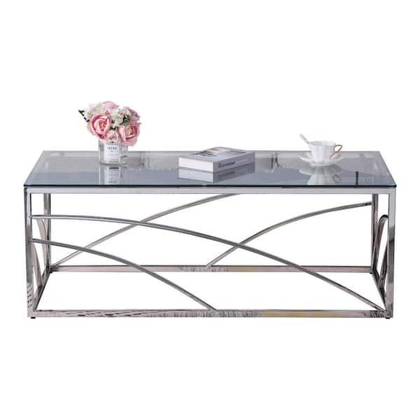Aoibox 46.8 in. W Modern Rectangular Coffee Table for Living, with Clear Tempered Glass, Silver