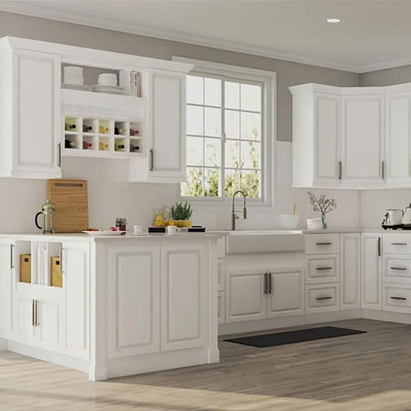 Hampton Bay 36 In W X 24 D 34 5 H Assembled Base Kitchen Cabinet Satin White With Drawer Glides Kb36 Sw The