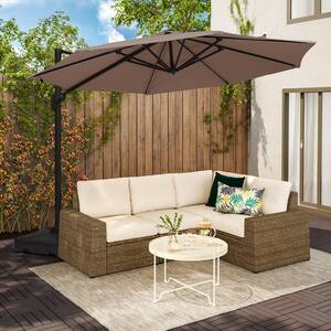 11 ft. Steel Cantilever Solar LED Patio Umbrella in Beige with Crank and Base