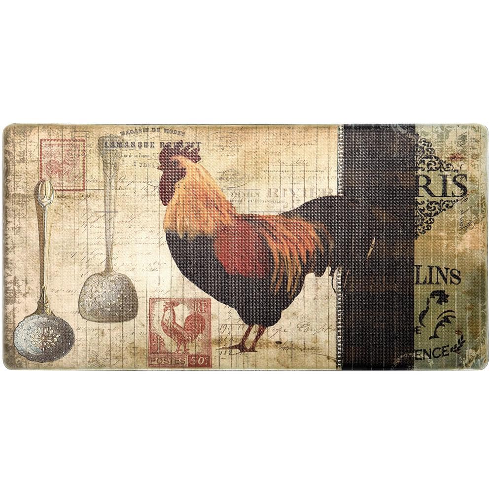 J&V TEXTILES Paris Rooster 20 in. x 39 in. Anti-Fatigue Kitchen Runner ...