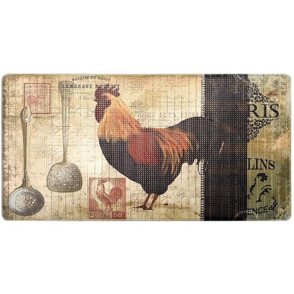 J&V TEXTILES Paris Rooster 20 in. x 39 in. Anti-Fatigue Kitchen Runner Mat