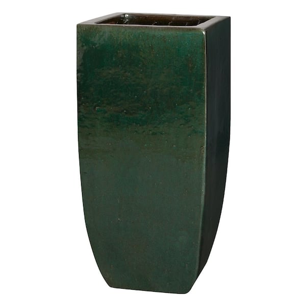 Emissary 39 in. Tall Square Emerald Green Ceramic Planter