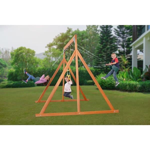 Creative Cedar Designs 3800 Trailside Complete Wood Swing Set with Multi-Color Playset Accessories - 3