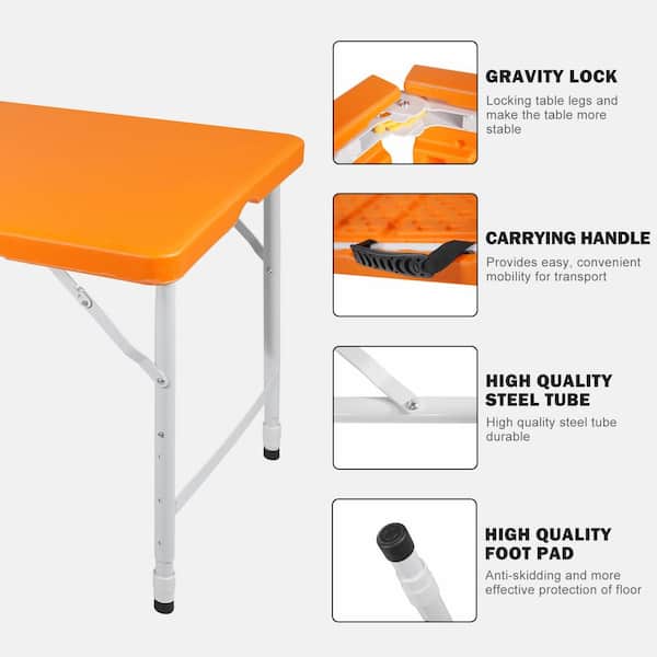 4 ft. Orange Portable Folding Table Indoor and Outdoor Maximum