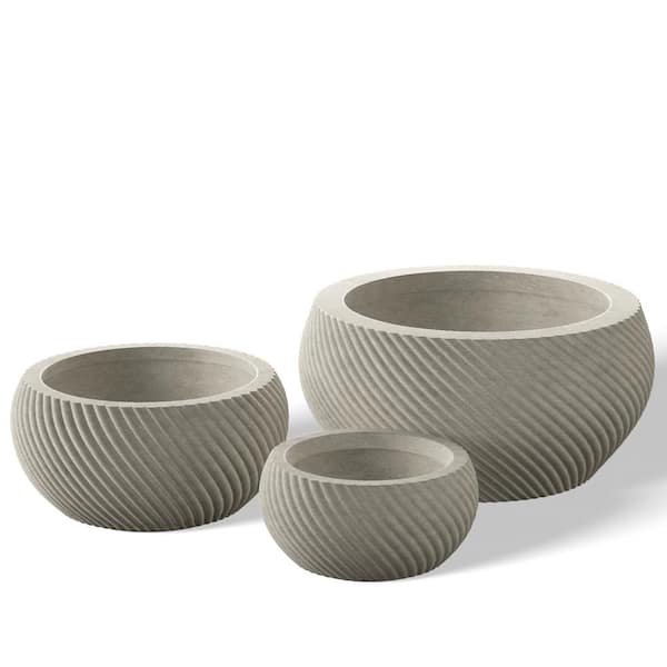 Textured 11.5in., 15in., 20in. Dia Large Round Light Gray Concrete Planter/Flower Pot for Indoor & Outdoor Set of 3