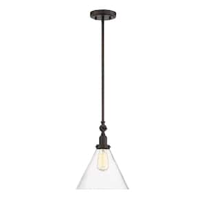 Drake 10 in. W x 10.25 in. H 1-Light English Bronze Shaded Pendant Light with Clear Glass Shade