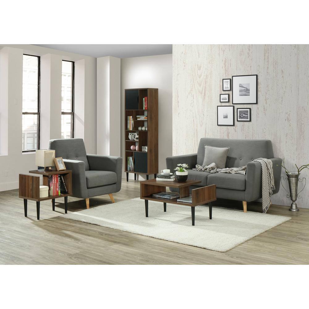 Mid-Century Walnut Rectangular Coffee Table with Black Legs