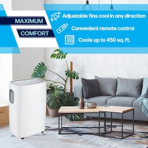 8,000 BTU Portable Air Conditioner Cools 450 Sq. Ft. with Auto Restart and Wheels in White