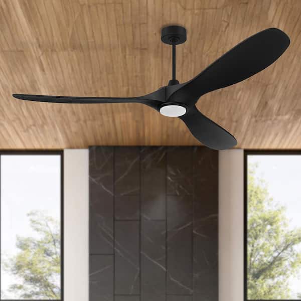 72 in. Flat Black w/ Flat Black Blades Angled Mount Propeller Outdoor Ceiling Fan w/ Integrated LED & Remote Included