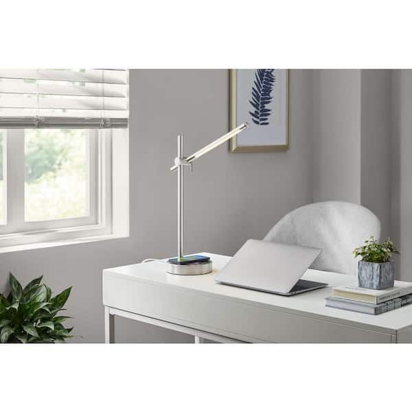 Hampton Bay 22 in. Indoor Brushed Nickel Integrated LED Table Lamp with Built-in Wireless Charging Pad