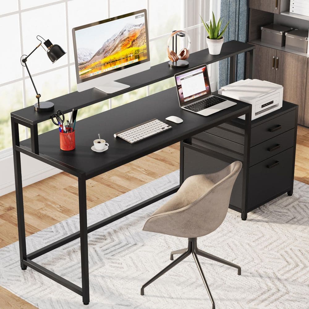 BYBLIGHT Capen 63 in. Rectangle Black Engineered Wood Computer