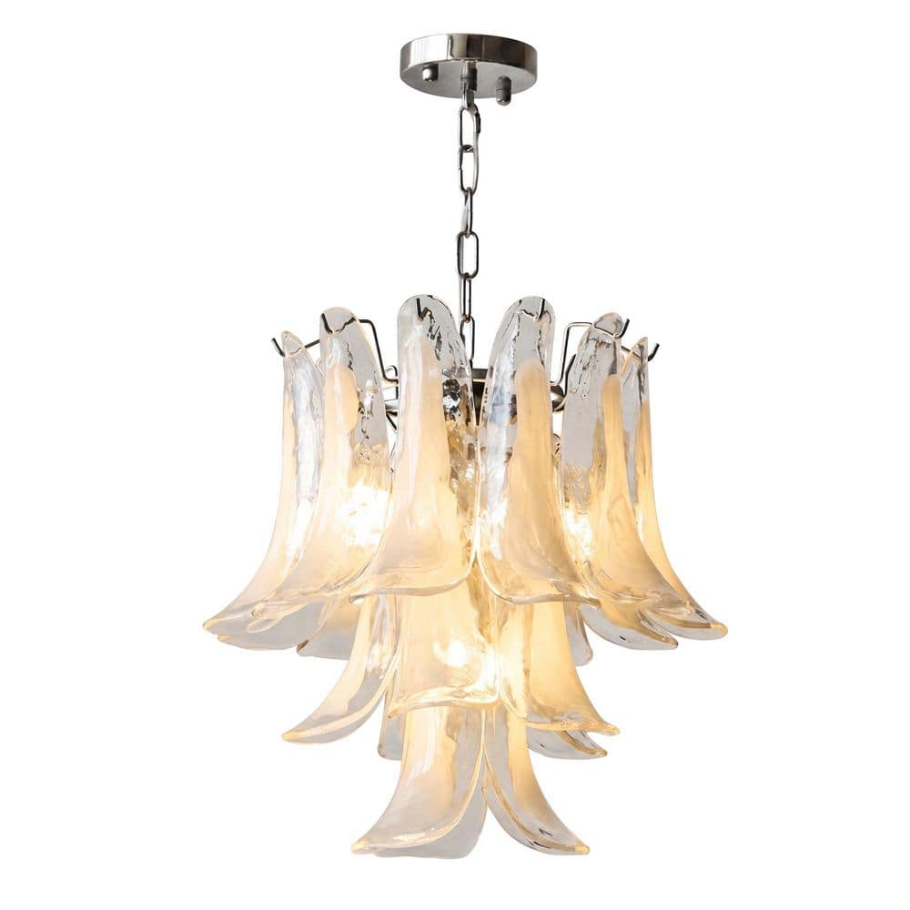 4 Light Silver Glass Chandelier with 3-Tier Design Adjustable Height for Dining Room, Bedroom & Entryway price history on PriceWatchPro