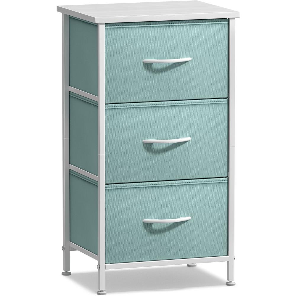 Sorbus Aqua Blue 3-Drawer Steel Frame Nightstand with White Wood Top