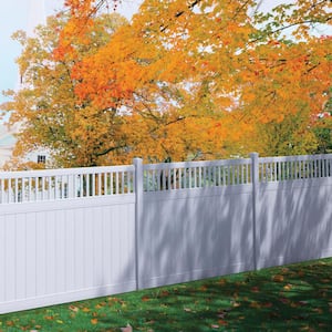 Pro-Series 6 ft. H x 8 ft. W White Vinyl Woodbridge Closed Picket Top Fence Panel - Unassembled