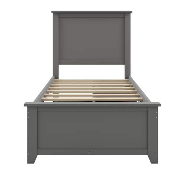 Unbranded 42.00 in W Gray Twin Pine Wood Frame Platform Bed with Storage
