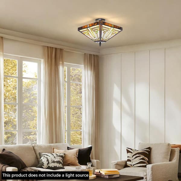 OUKANING 13.78 in. 2-Light Vintage Elegant Multi-Colored Stained