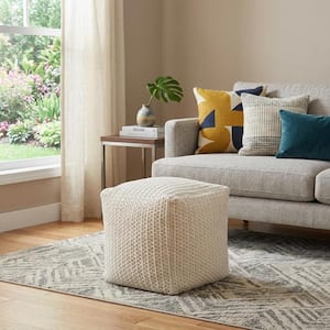 White Fabric Square Accent Ottoman
