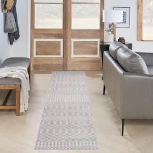 Astra Machine Washable Grey 2 ft. x 6 ft. Moroccan Transitional Runner Area Rug