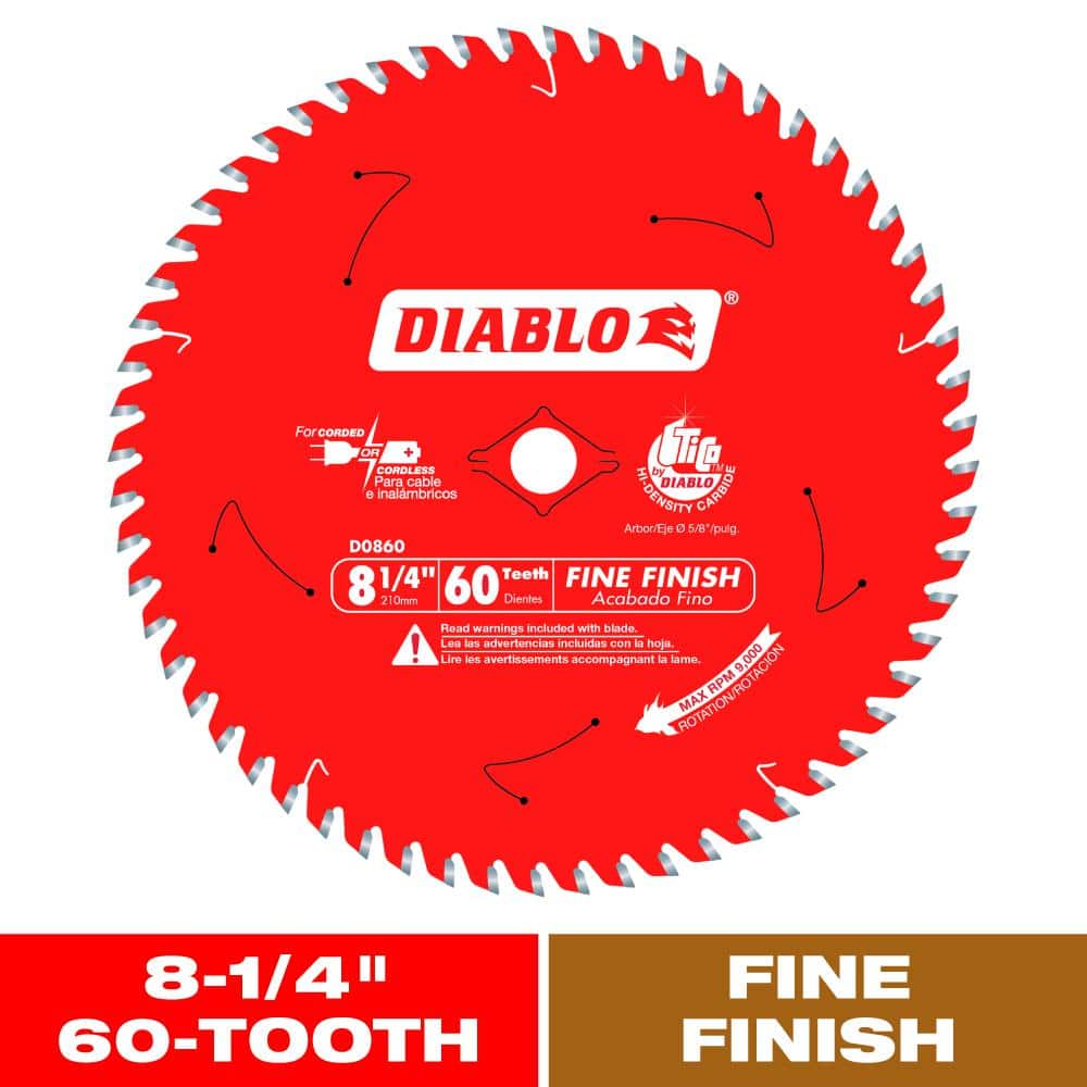 DIABLO 8-1/4 in. x 60-Tooth Fine Finish Circular Saw Blade D0860X The  Home Depot