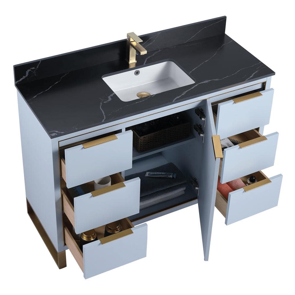 Opulence 48 in. W x 18 in. D x 33.5 in. H Single Sink Bath Vanity in Pastel Blue with Black Marble Top -  FINE FIXTURES, OL48PB-SBBM