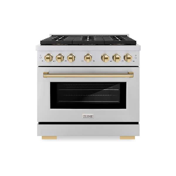 Autograph 36 in. 5.2 cu. ft. Paramount Dual Fuel Range with 6 DuoPro Burners in Stainless Steel and Gold Accents