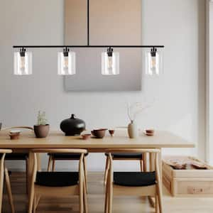 60-Watt 4-Light Matte Black lsland Pendant Chandelier Mini Pendant Light with Clear Glass Shade