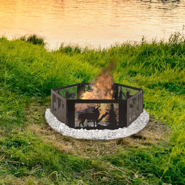 Pleasant Hearth Fire Pit Hexagon Durable Steel Portable Folding 36 in x 12 in. 