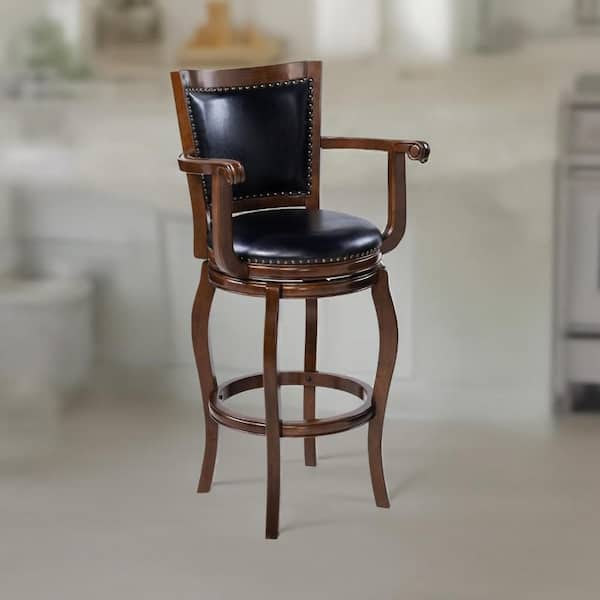 Benjara Pio 47 in. Cherry Brown High Back Wood Extra Tall Swivel