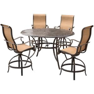 Somerset 5-Piece Aluminum Round Outdoor Bar-Height Dining Set with Swivels and Cast-Top Table