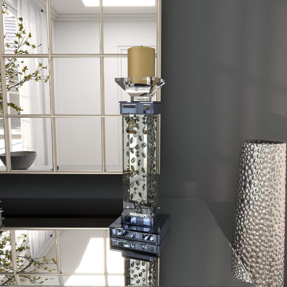 Elegant Silver Glass Candlestick with Floating Crystals 15"