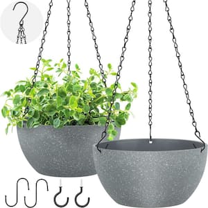 9 in. Dia Gray Plastic Hanging Basket with Drainage Holes (2-Pack)