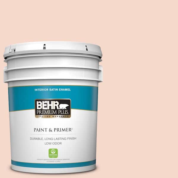 BEHR PREMIUM PLUS 5 gal. #M190-1 Pink Sea Salt Satin Enamel Low Odor Interior Paint & Primer