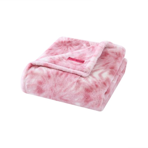 BETSEY JOHNSON Fireworks Tie Dye Pink Faux Fur Microfiber Throw Blanket ...