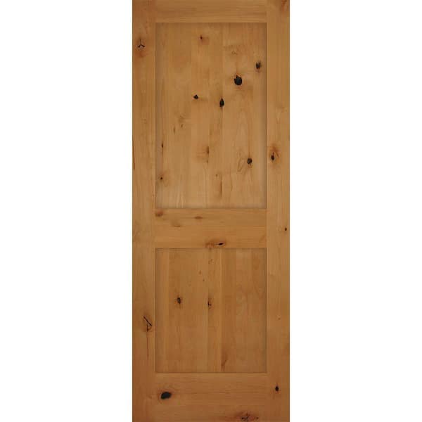 Builders Choice 28 in. x 80 in. Left-Handed 2-Panel Shaker Solid Core Knotty Alder Single Prehung Interior Door