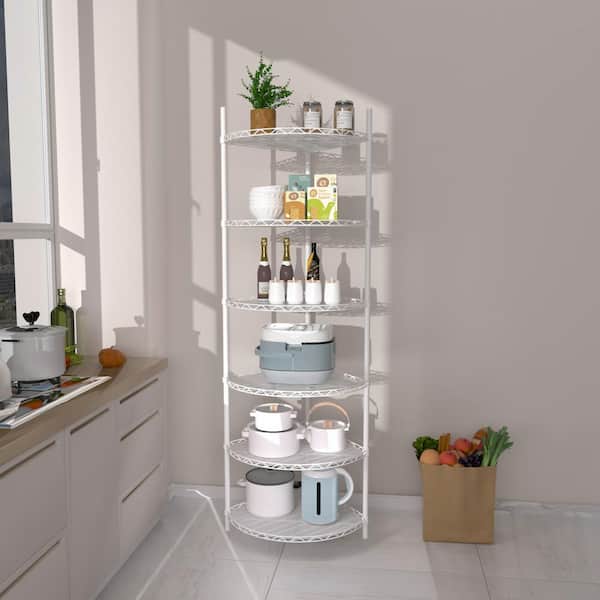 FUNKOL 6-Tier Heavy Duty Steel Wire Corner Shelving Unit in White (18 in. W x 18 in. H x 72 in. D)