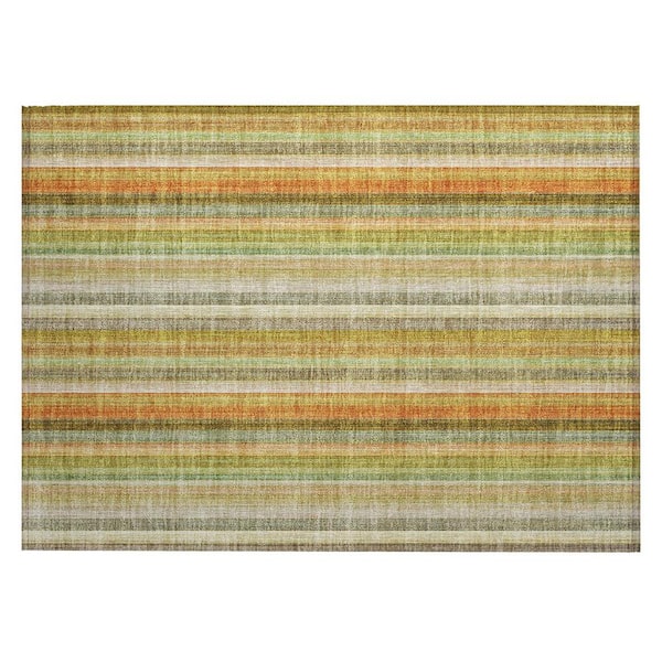HomeRoots Tan Orange and Green 2 ft. x 3 ft. Woven Striped Rectangle Indoor/Outdoor Area Rug